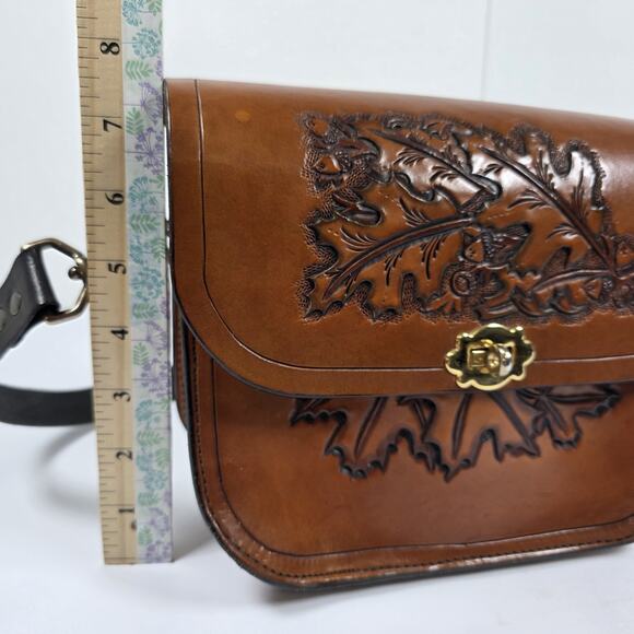 Western Hand Tooled Leather Purse Hippie Boho Embossed Shoulder Bag Western - Picture 13 of 16